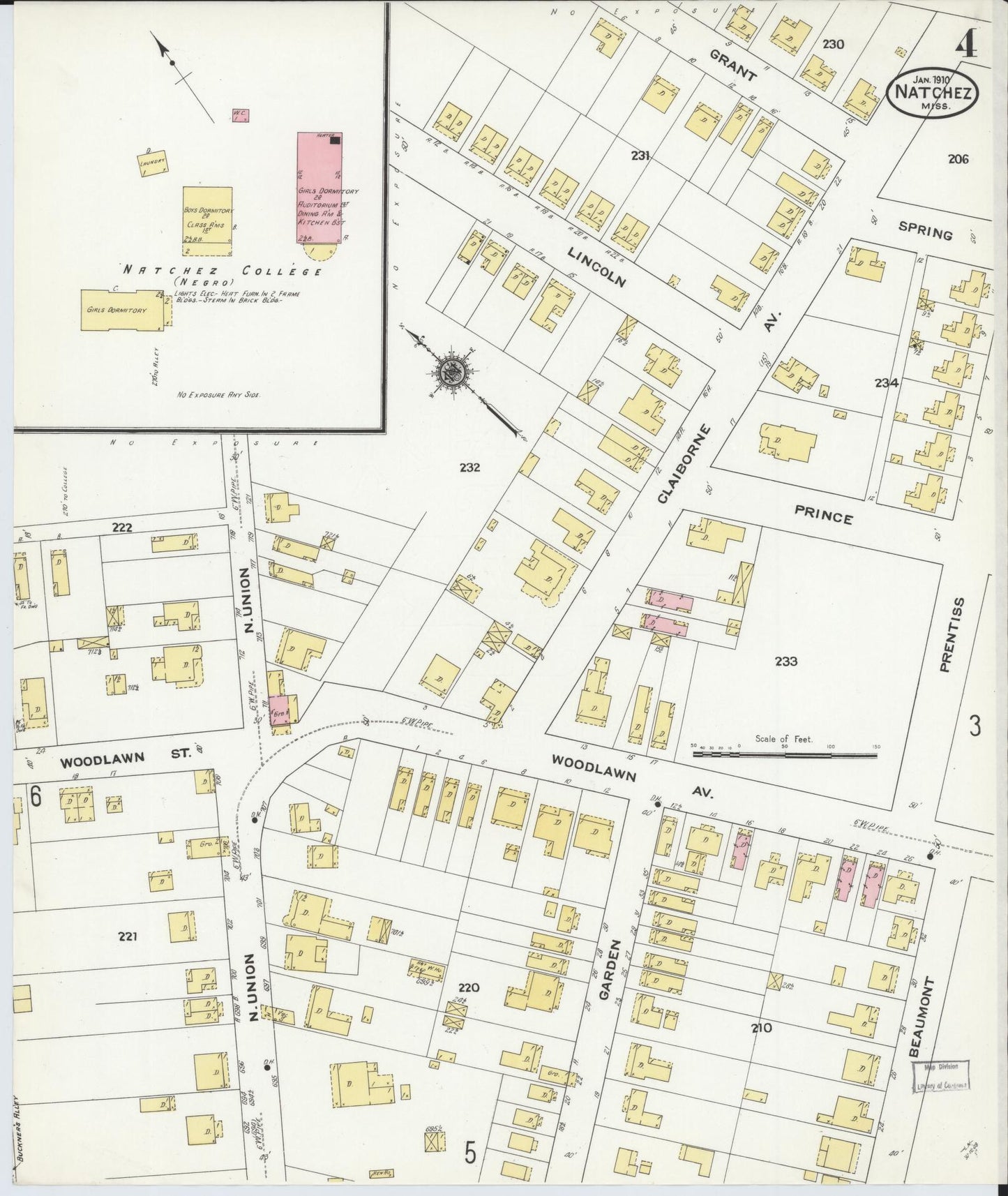 Sanborn Fire Insurance Map from Natchez, Adams County, Mississippi (1910), Sheet #0004 - Historic Sanborn Fire Insurance Map Print, vintage old map wall art, antique decor, genealogy gift, Mississippi Mississippi map