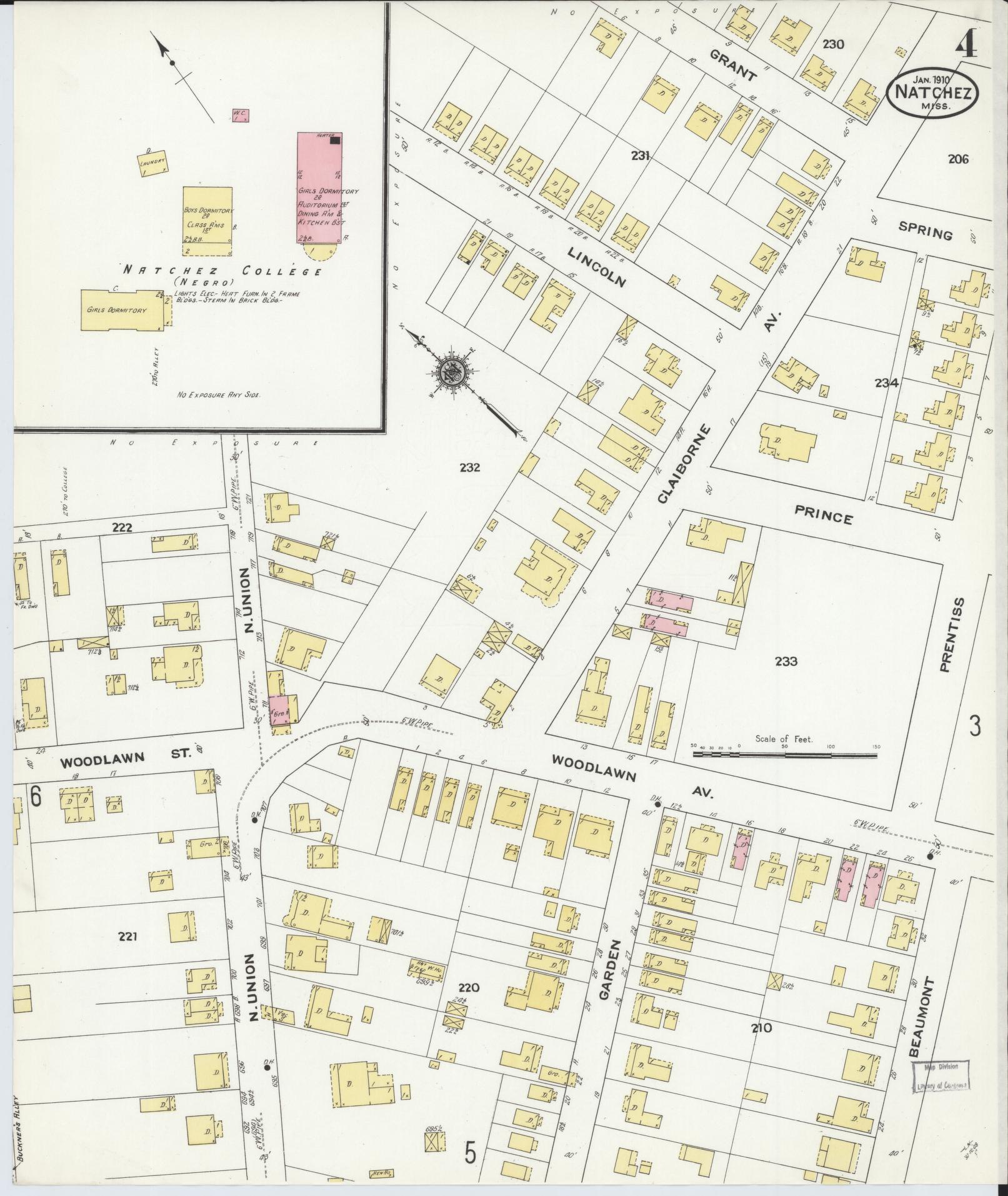 Sanborn Fire Insurance Map from Natchez, Adams County, Mississippi (1910), Sheet #0004 - Historic Sanborn Fire Insurance Map Print, vintage old map wall art, antique decor, genealogy gift, Mississippi Mississippi map