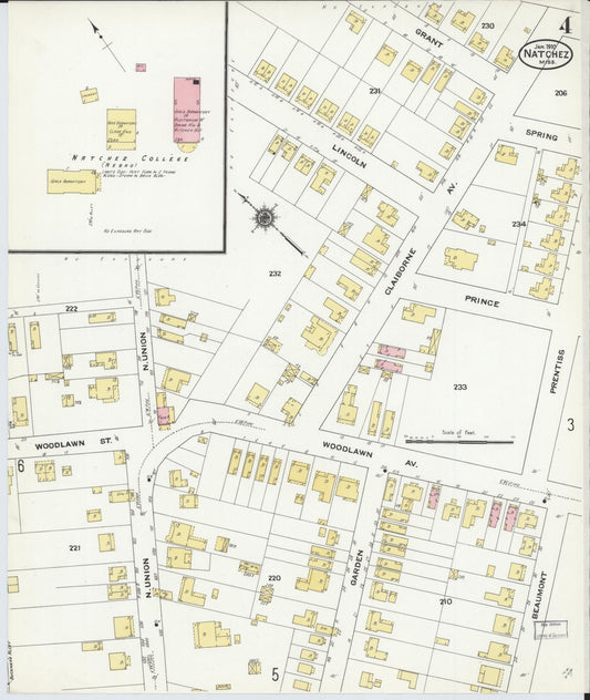 Sanborn Fire Insurance Map from Natchez, Adams County, Mississippi (1910), Sheet #0004 - Historic Sanborn Fire Insurance Map Print, vintage old map wall art, antique decor, genealogy gift, Mississippi Mississippi map