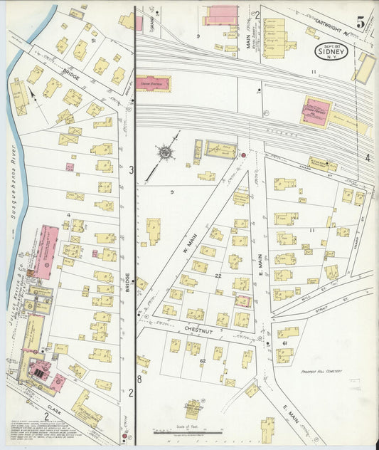 Sanborn Fire Insurance Map from Sidney, Delaware County, New York (1917), Sheet #0005 - Historic Sanborn Fire Insurance Map Print, vintage old map wall art, antique decor, genealogy gift, New York New York map