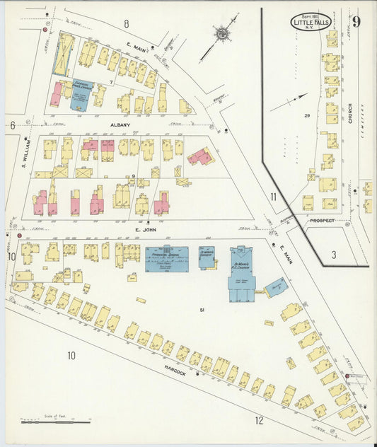 Sanborn Fire Insurance Map from Little Falls, Herkimer County, New York (1911), Sheet #0009 - Historic Sanborn Fire Insurance Map Print, vintage old map wall art, antique decor, genealogy gift, New York New York map