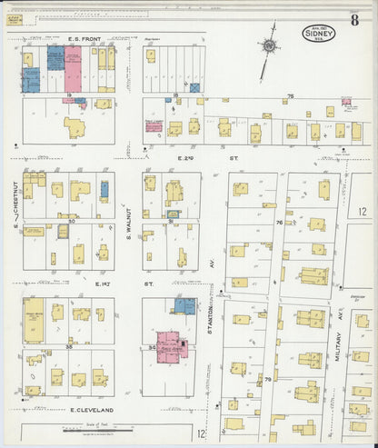 Sanborn Fire Insurance Map from Sidney, Cheyenne County, Nebraska (1921), Sheet #0008 - Complete Map Set gallery image, historic Sanborn map, vintage wall art, Nebraska Nebraska