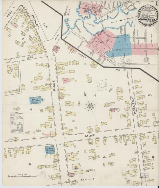 Complete Set - Dorchester, Maryland - 1885 - Sanborn Fire Insurance Map (All Sheets) - Complete Set of 3 Sanborn map sheets