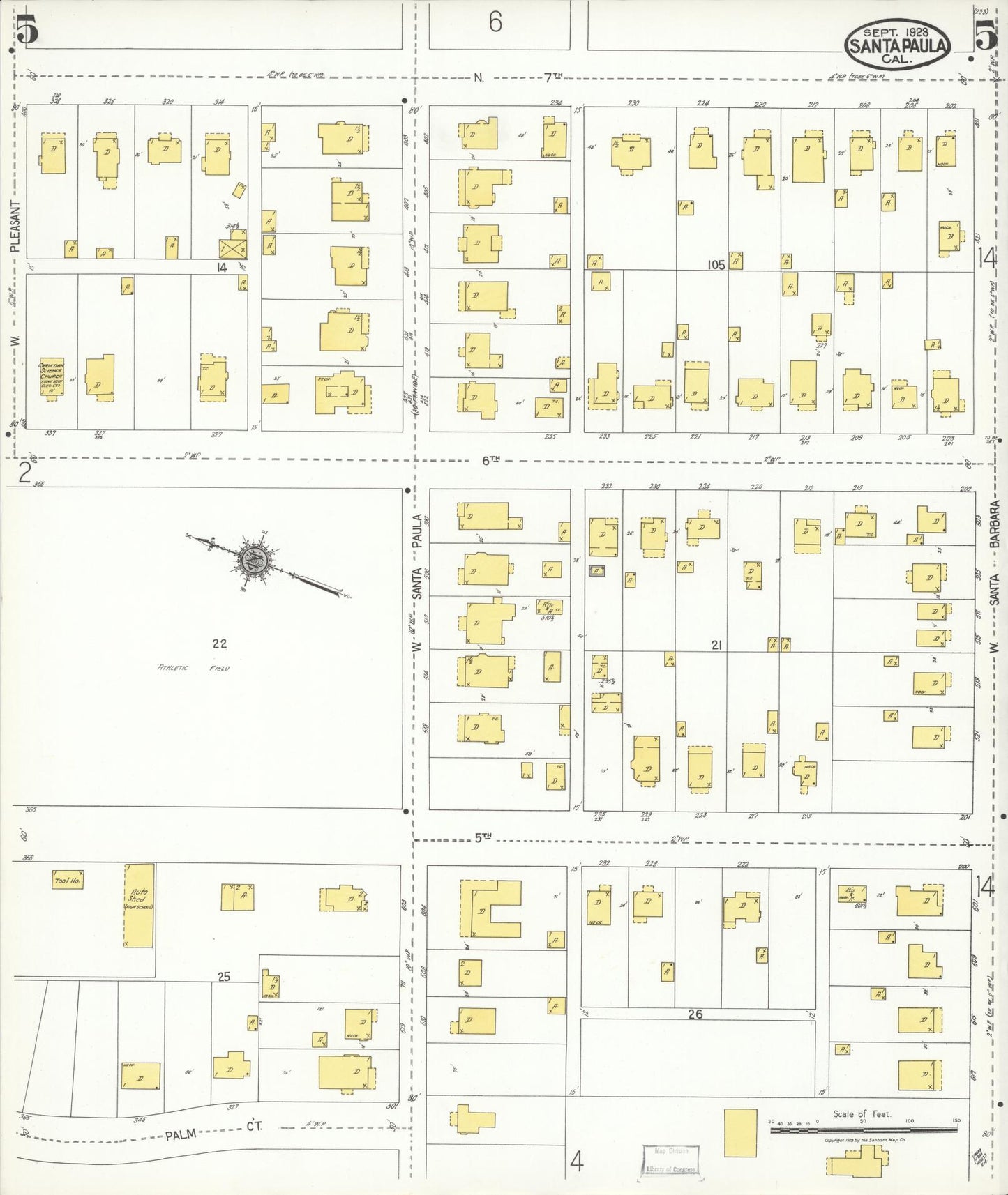 Sanborn Fire Insurance Map from Santa Paula, Ventura County, California (1923), Sheet #0005 - Complete Map Set gallery image, historic Sanborn map, vintage wall art, California California