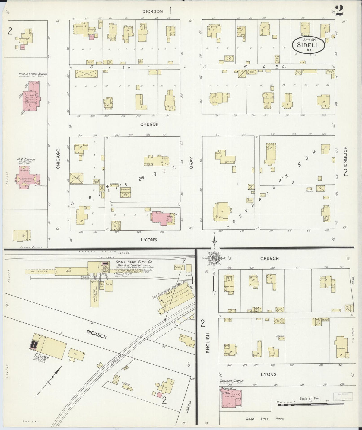 Sanborn Fire Insurance Map from Sidell, Vermilion County, Illinois (1914), Sheet #0002 - Complete Map Set gallery image, historic Sanborn map, vintage wall art, Illinois Illinois