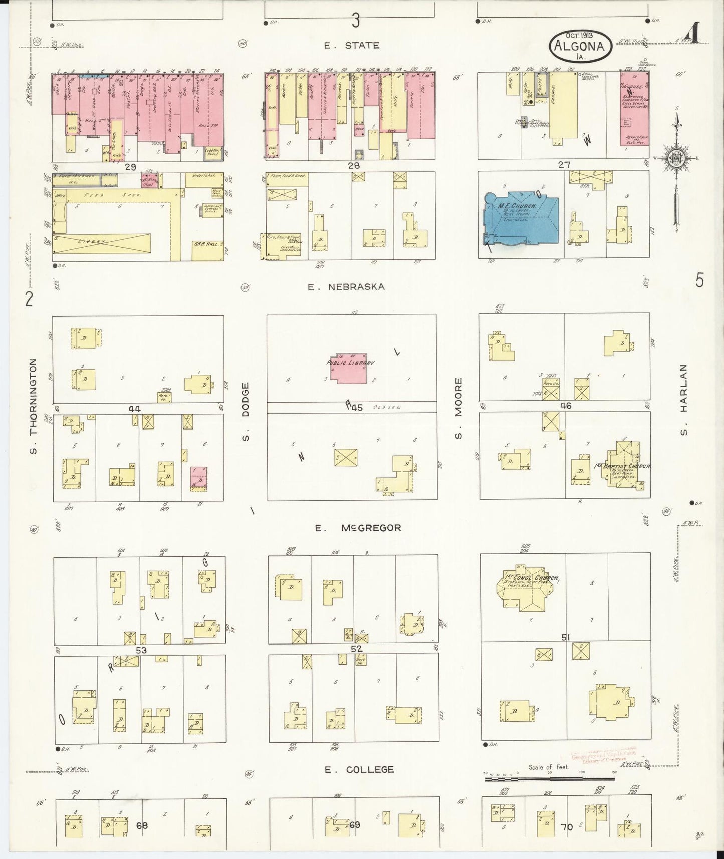 Sanborn Fire Insurance Map from Algona, Kossuth County, Iowa (1913), Sheet #0004 - Historic Sanborn Fire Insurance Map Print, vintage old map wall art