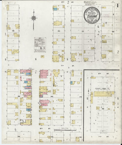 Sanborn Fire Insurance Map from Eudora, Douglas County, Kansas (1912), Sheet #0001 - Complete Map Set gallery image, historic Sanborn map, vintage wall art, Kansas Kansas