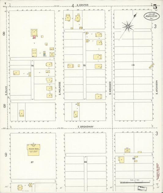 Sanborn Fire Insurance Map from Anaheim, Orange County, California (1907), Sheet #0005 - Historic Sanborn Fire Insurance Map Print, vintage old map wall art, antique decor, genealogy gift, California California map