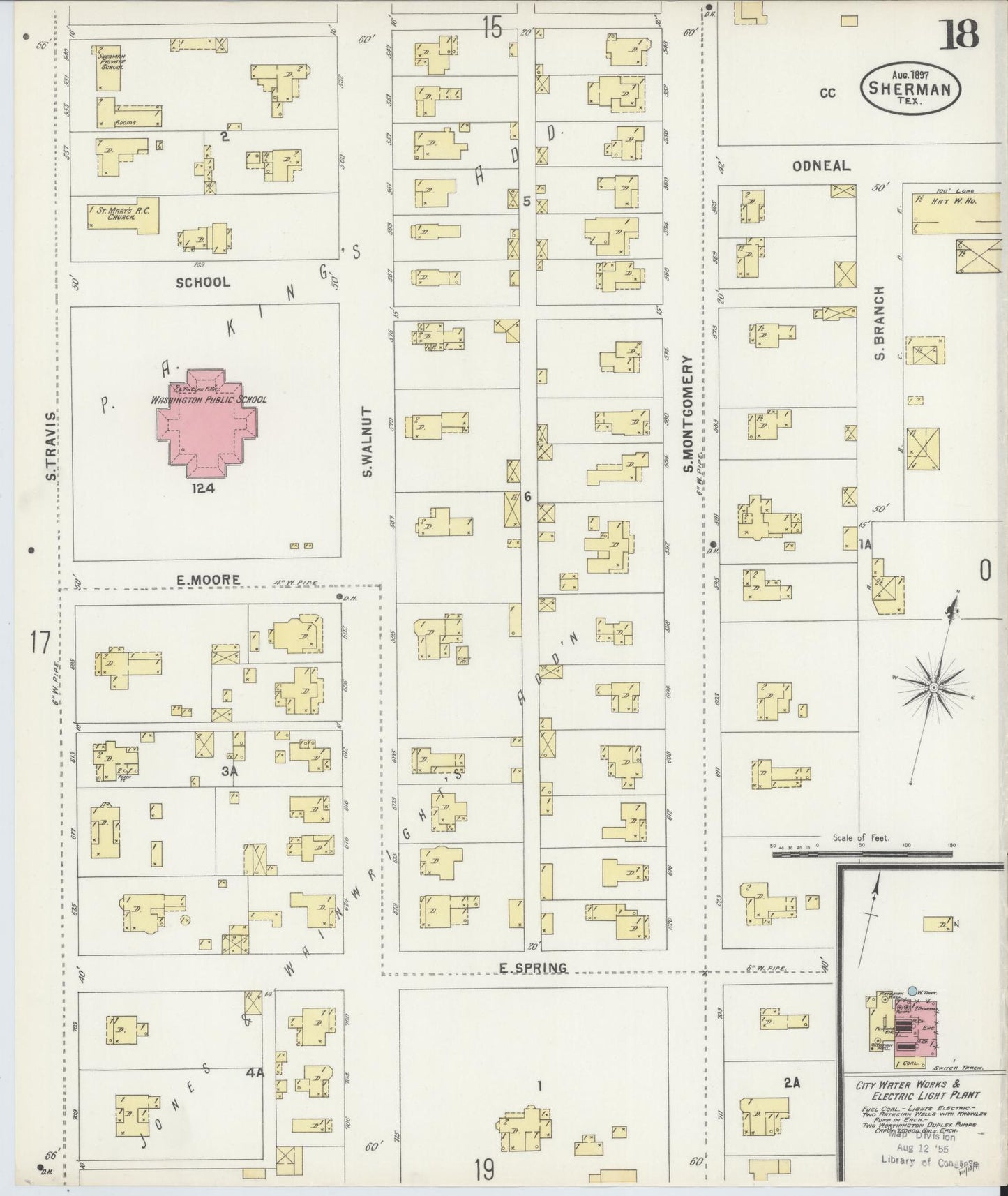 Sanborn Fire Insurance Map from Sherman, Grayson County, Texas (1897), Sheet #0018 - Historic Sanborn Fire Insurance Map Print, vintage old map wall art, antique decor, genealogy gift, Texas Texas map