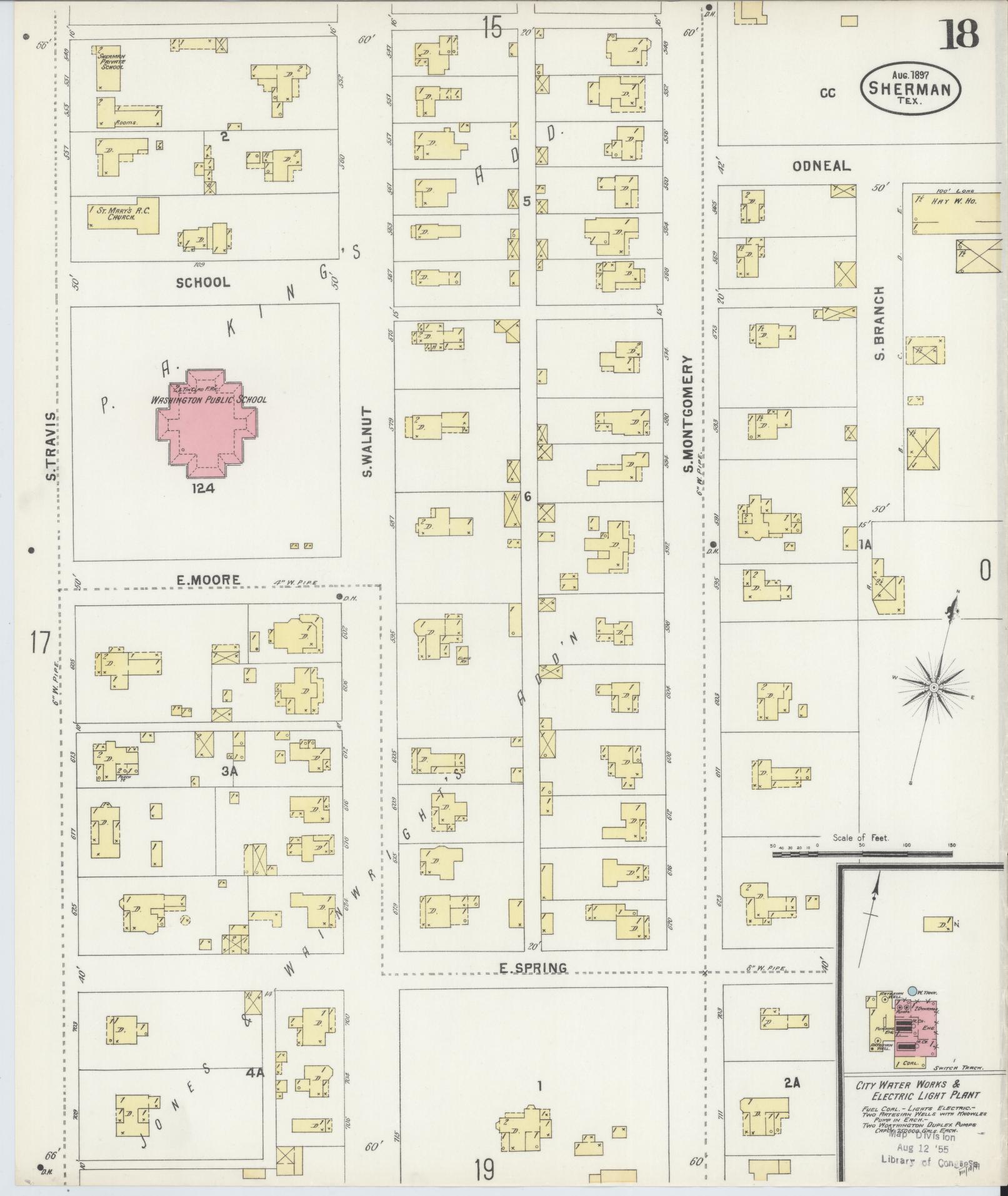 Sanborn Fire Insurance Map from Sherman, Grayson County, Texas (1897), Sheet #0018 - Historic Sanborn Fire Insurance Map Print, vintage old map wall art, antique decor, genealogy gift, Texas Texas map