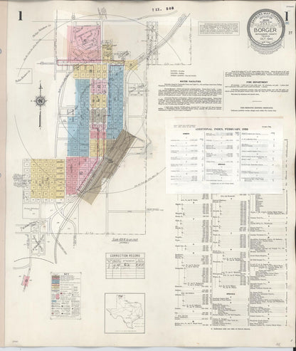 Sanborn Fire Insurance Map from Borger, Hutchinson County, Texas (1950), Sheet #0001 - Historic Sanborn Fire Insurance Map Print, vintage old map wall art, antique decor, genealogy gift, Texas Texas map