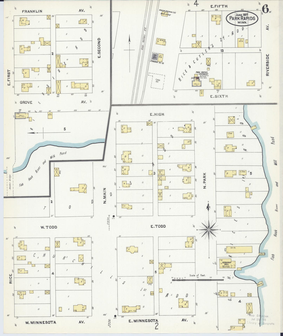 Sanborn Fire Insurance Map from Park Rapids, Hubbard County, Minnesota (1907), Sheet #0006 - Complete Map Set gallery image, historic Sanborn map, vintage wall art, Minnesota Minnesota