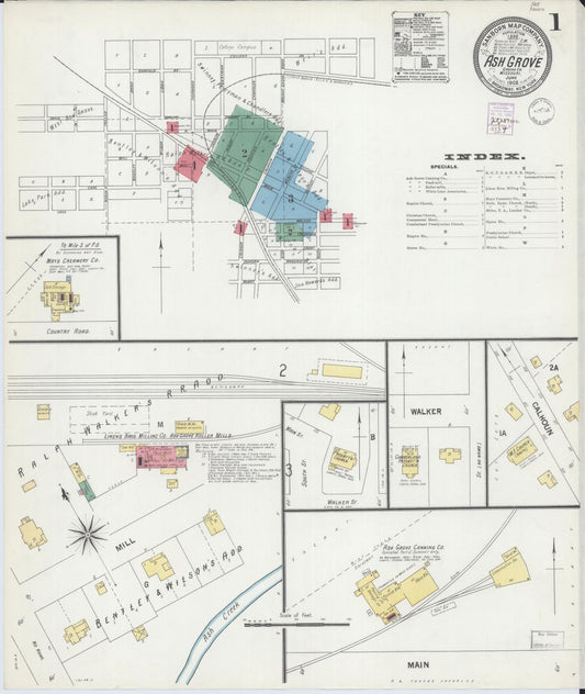Sanborn Fire Insurance Map from Ash Grove, Greene County, Missouri (1902), Sheet #0001 - Complete Map Set gallery image, historic Sanborn map, vintage wall art, Missouri Missouri