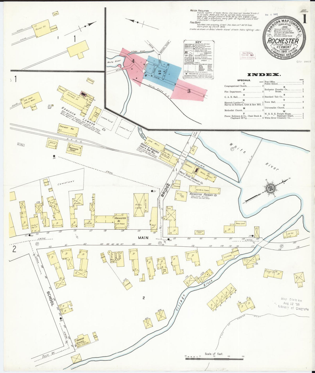 Sanborn Fire Insurance Map from Rochester, Windsor County, Vermont (1910), Sheet #0001 - Complete Map Set gallery image, historic Sanborn map, vintage wall art, Vermont Vermont