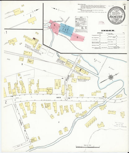 Sanborn Fire Insurance Map from Rochester, Windsor County, Vermont (1910), Sheet #0001 - Complete Map Set gallery image, historic Sanborn map, vintage wall art, Vermont Vermont