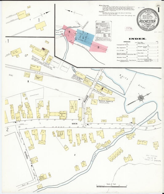 Sanborn Fire Insurance Map from Rochester, Windsor County, Vermont (1910), Sheet #0001 - Complete Map Set gallery image, historic Sanborn map, vintage wall art, Vermont Vermont