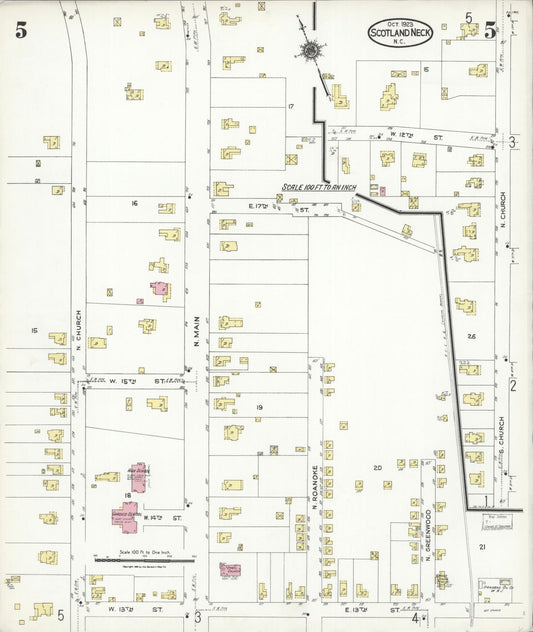 Sanborn Fire Insurance Map from Scotland Neck, Halifax County, North Carolina (1923), Sheet #0005 - Historic Sanborn Fire Insurance Map Print, vintage old map wall art, antique decor, genealogy gift, North Carolina North Carolina map