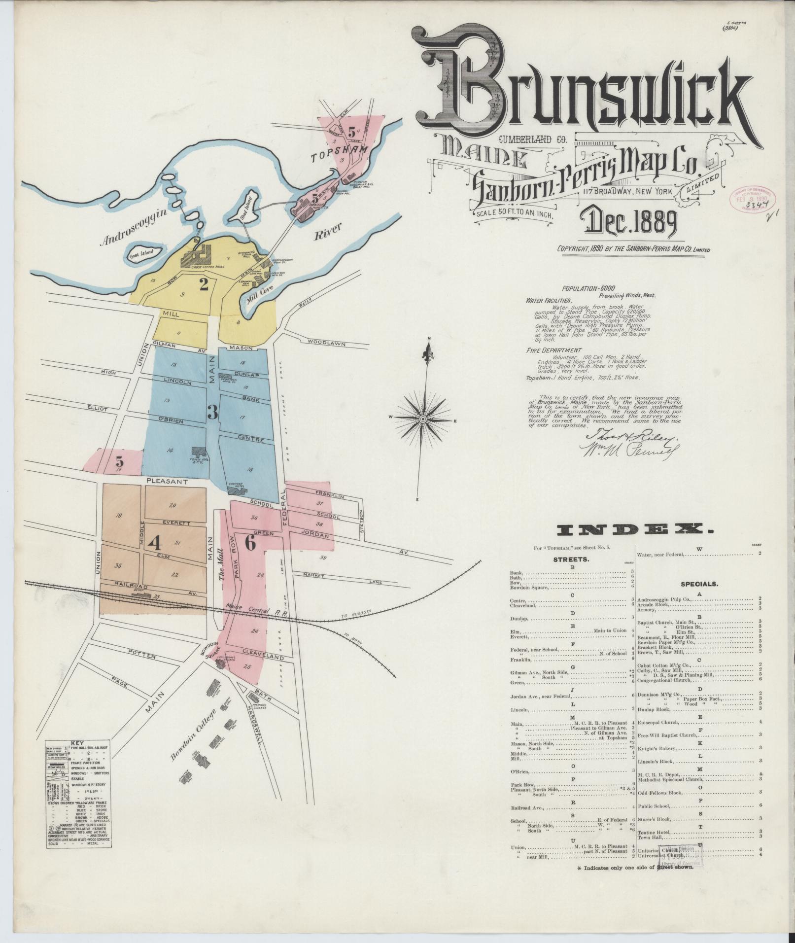 Sanborn Fire Insurance Map from Brunswick, Cumberland County, Maine. (1889) – Historic Sanborn Fire Insurance Map Print