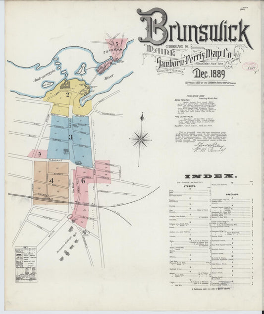 Sanborn Fire Insurance Map from Brunswick, Cumberland County, Maine. (1889) – Historic Sanborn Fire Insurance Map Print