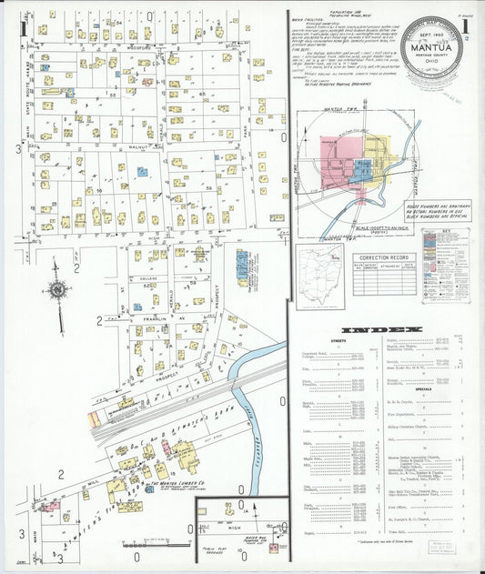 Sanborn Fire Insurance Map from Mantua, Portage County, Ohio (1950), Sheet #0001 - Historic Sanborn Fire Insurance Map Print, vintage old map wall art, antique decor, genealogy gift, Ohio Ohio map