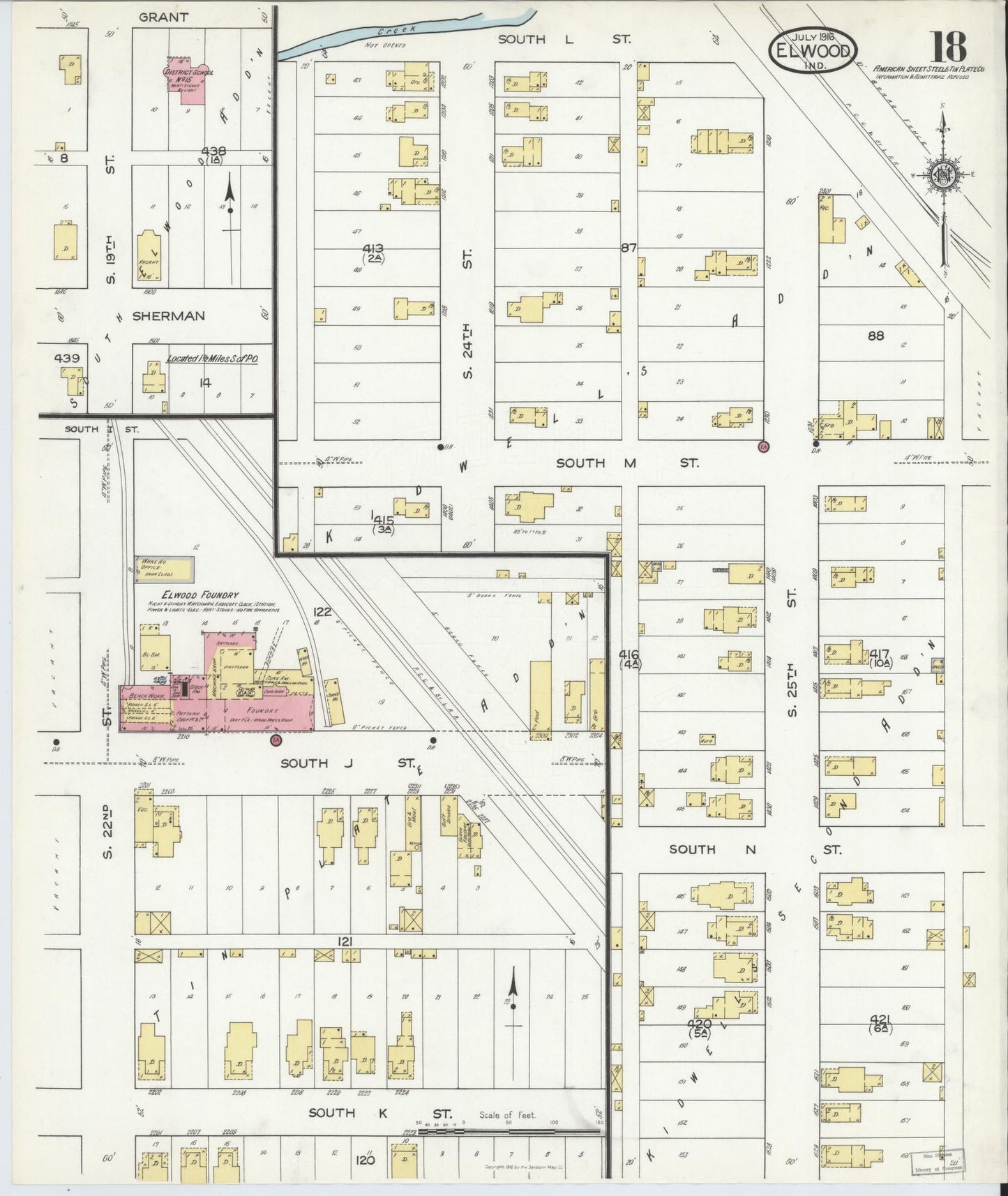 Sanborn Fire Insurance Map from Elwood, Madison County, Indiana (1916), Sheet #0018 - Complete Map Set gallery image, historic Sanborn map, vintage wall art, Indiana Indiana