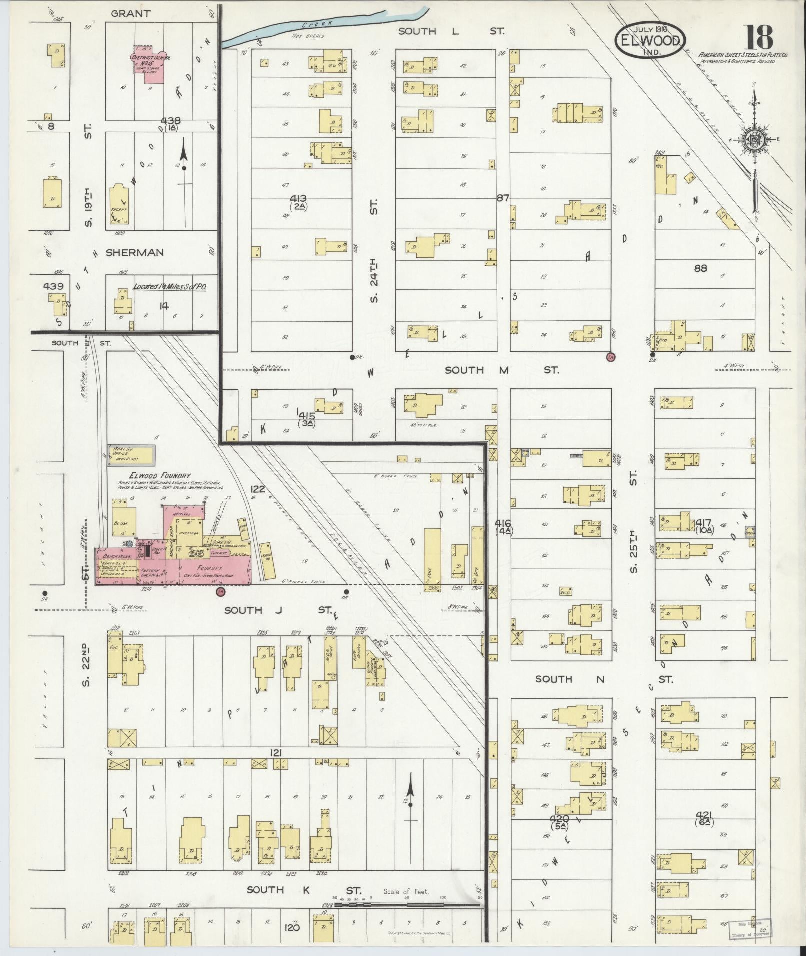 Sanborn Fire Insurance Map from Elwood, Madison County, Indiana (1916), Sheet #0018 - Complete Map Set gallery image, historic Sanborn map, vintage wall art, Indiana Indiana