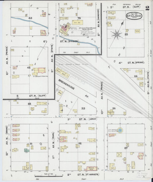 Sanborn Fire Insurance Map from Saint Cloud, Stearns, Benton, and Sherburne Counties, Minnesota (1889), Sheet #0002 - Historic Sanborn Fire Insurance Map Print, vintage old map wall art, antique decor, genealogy gift, Minnesota Minnesota map