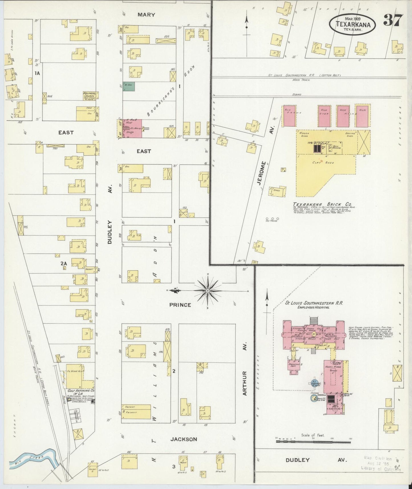 Sanborn Fire Insurance Map from Texarkana, Bowie County, Texas (1909), Sheet #0037 - Complete Map Set gallery image, historic Sanborn map, vintage wall art, Texas Texas
