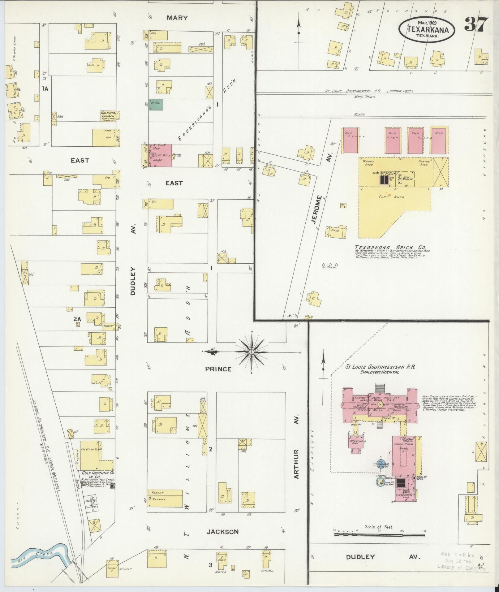 Sanborn Fire Insurance Map from Texarkana, Bowie County, Texas (1909), Sheet #0037 - Complete Map Set gallery image, historic Sanborn map, vintage wall art, Texas Texas