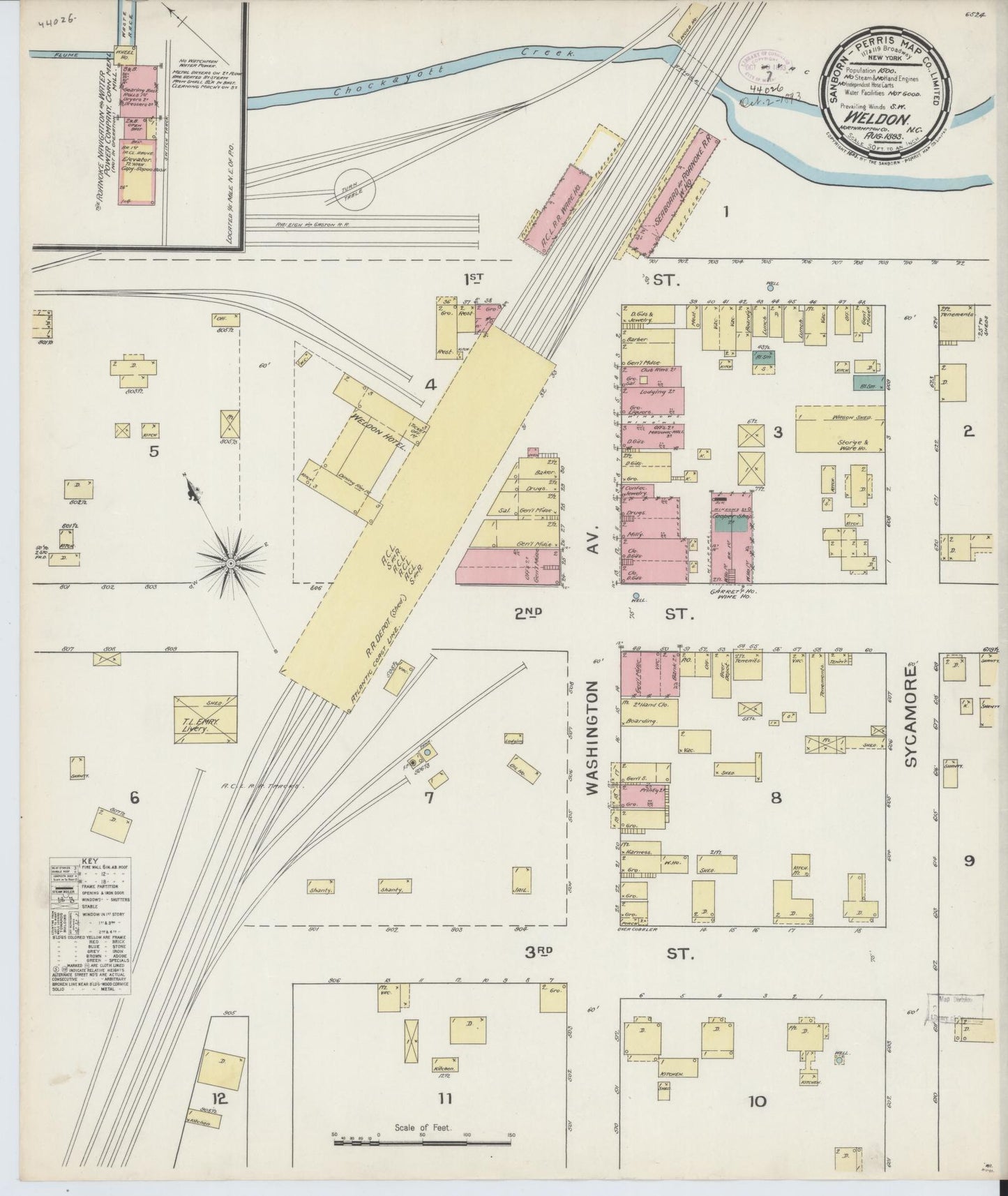 Sanborn Fire Insurance Map from Weldon, Halifax County, North Carolina (1893), Sheet #0001 - Historic Sanborn Fire Insurance Map Print, vintage old map wall art, antique decor, genealogy gift, North Carolina North Carolina map