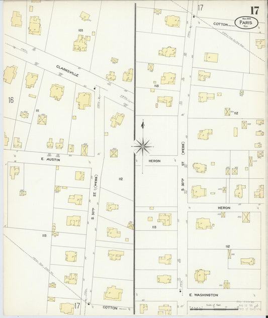 Sanborn Fire Insurance Map from Paris, Lamar County, Texas (1908), Sheet #0017 - Historic Sanborn Fire Insurance Map Print, vintage old map wall art, antique decor, genealogy gift, Texas Texas map