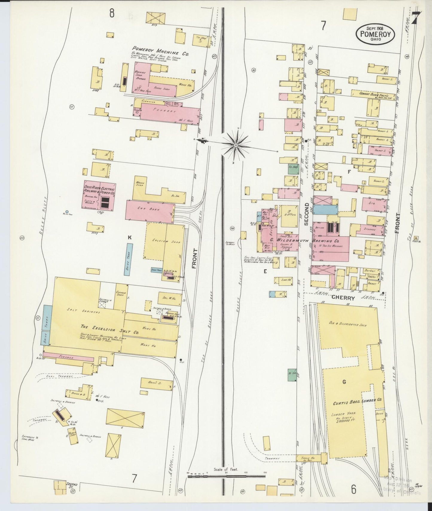 Sanborn Fire Insurance Map from Pomeroy, Meigs County, Ohio (1908), Sheet #0007 - Historic Sanborn Fire Insurance Map Print, vintage old map wall art, antique decor, genealogy gift, Ohio Ohio map