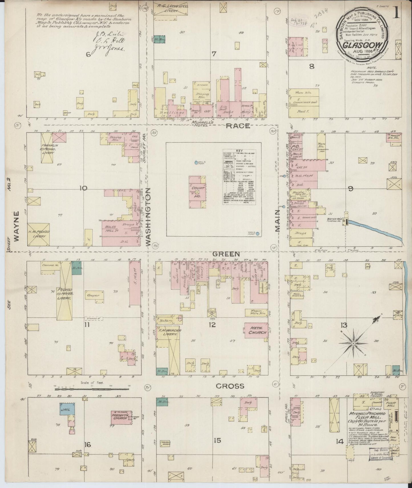 Sanborn Fire Insurance Map from Glasgow, Barren County, Kentucky (1886), Sheet #0001 - Complete Map Set gallery image, historic Sanborn map, vintage wall art, Kentucky Kentucky