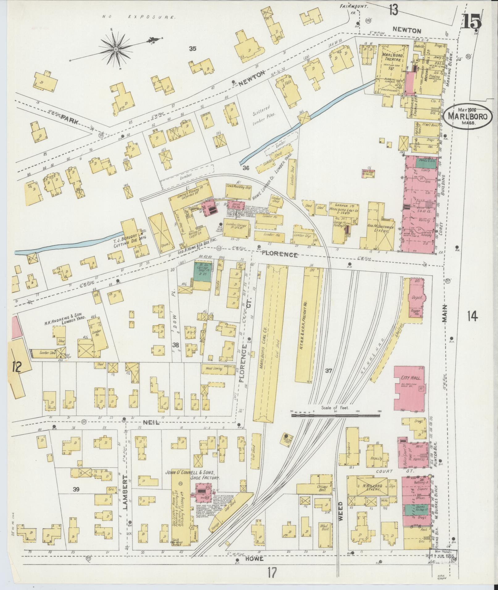 Sanborn Fire Insurance Map from Marlborough, Middlesex County, Massachusetts (1906), Sheet #0015 - Complete Map Set gallery image, historic Sanborn map, vintage wall art, Massachusetts Massachusetts