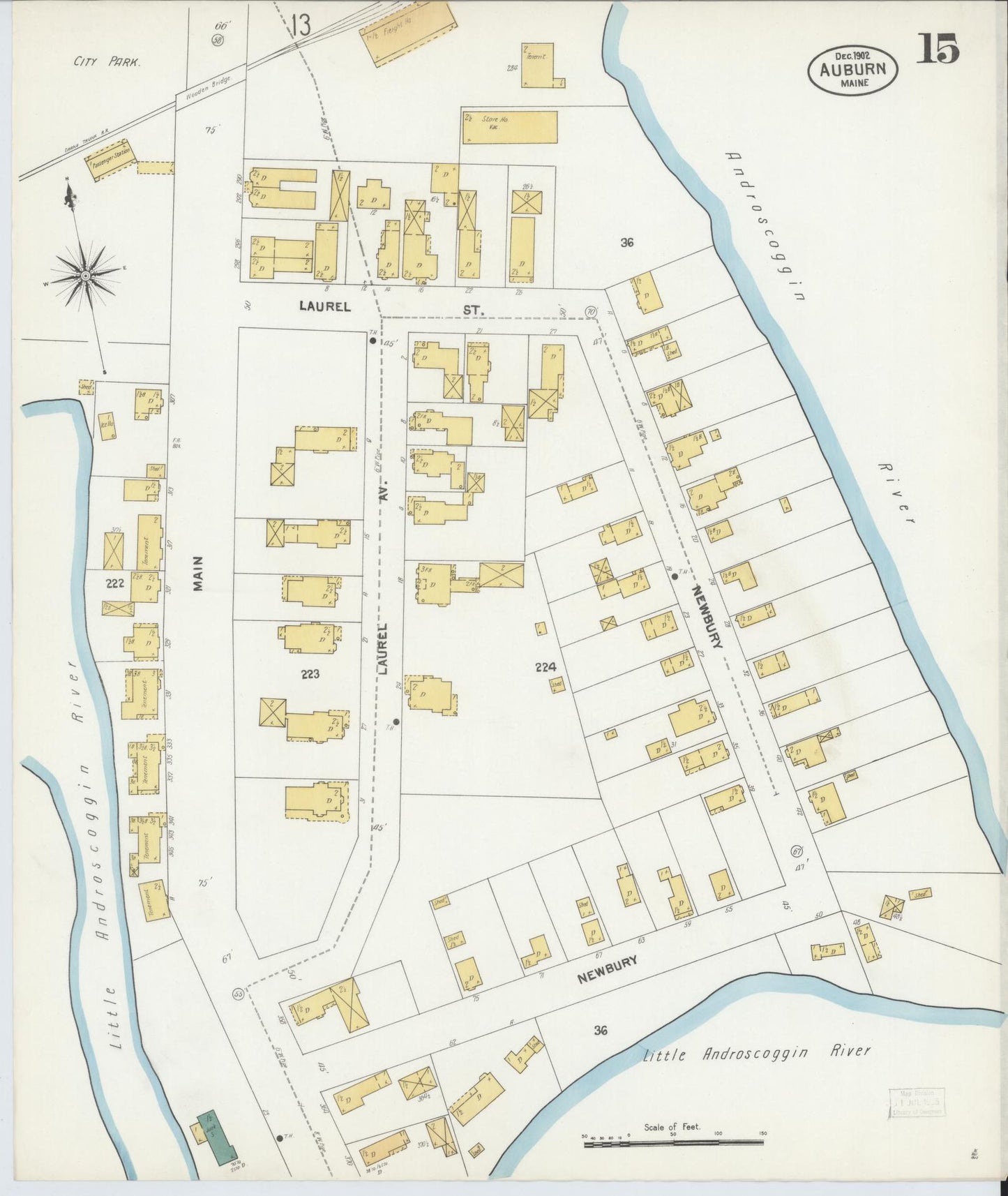 Sanborn Fire Insurance Map from Auburn, Androscoggin County, Maine (1902), Sheet #0015 - Complete Map Set gallery image, historic Sanborn map, vintage wall art, Maine Maine