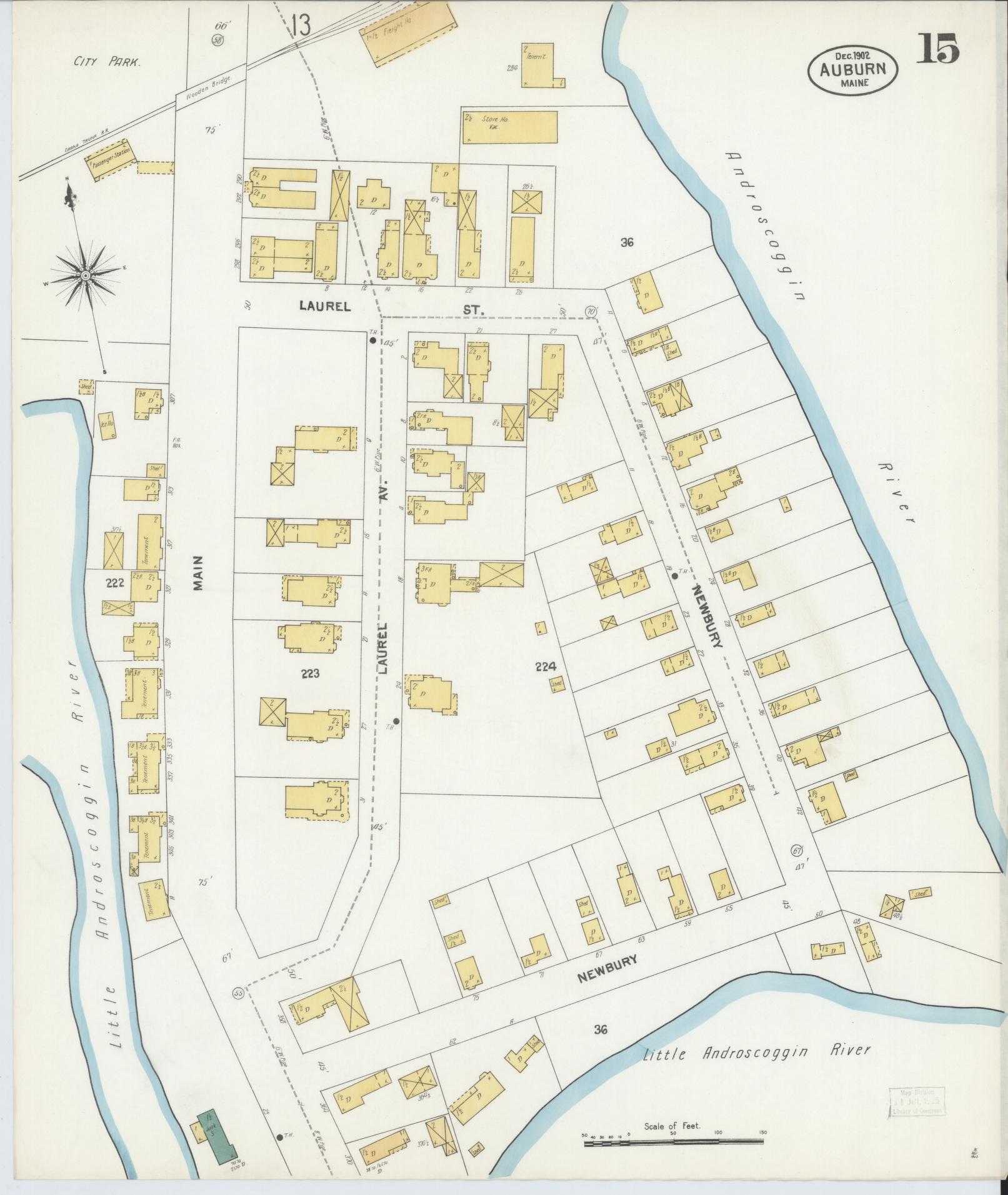 Sanborn Fire Insurance Map from Auburn, Androscoggin County, Maine (1902), Sheet #0015 - Complete Map Set gallery image, historic Sanborn map, vintage wall art, Maine Maine