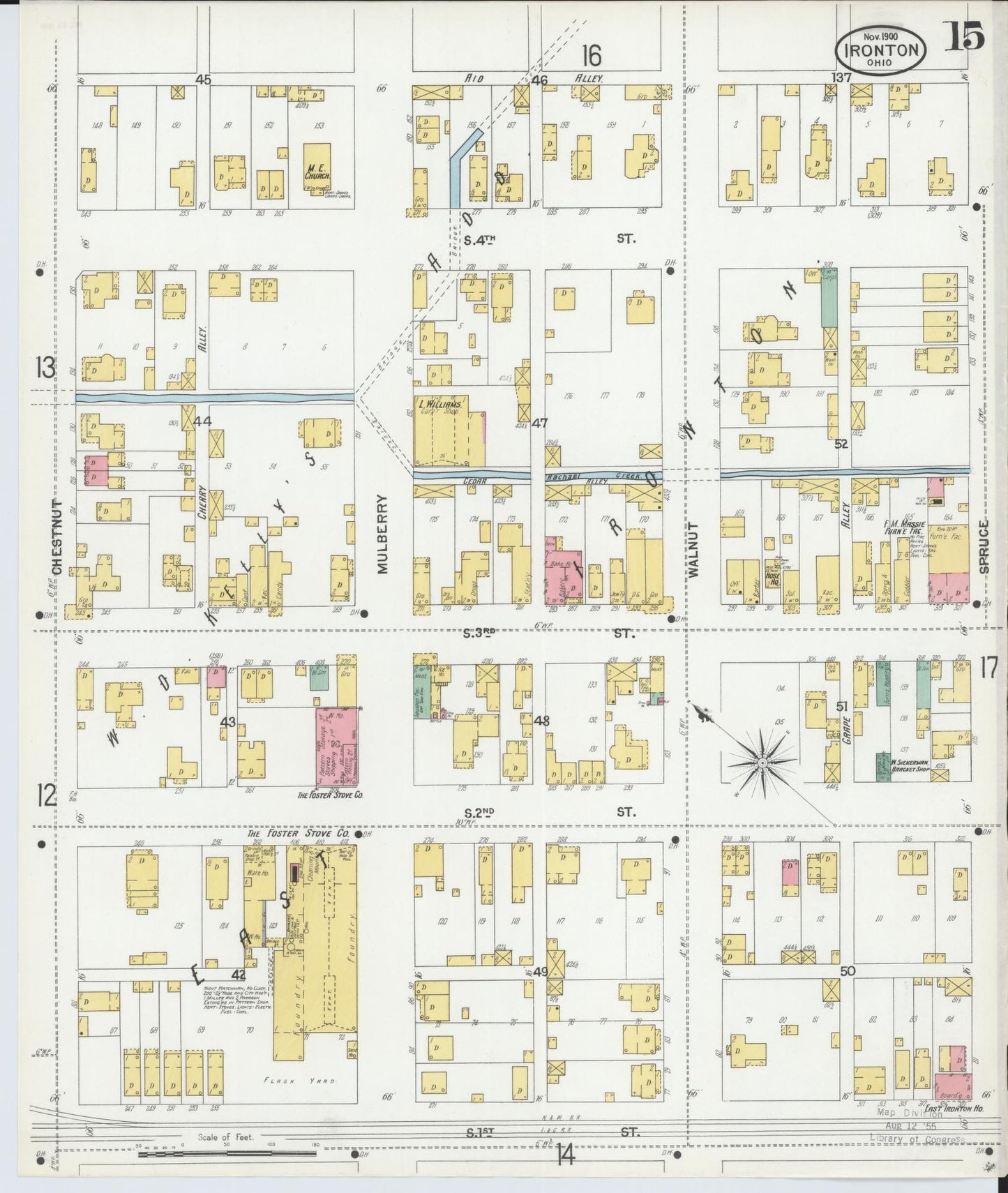 Sanborn Fire Insurance Map from Ironton, Lawrence County, Ohio (1900), Sheet #0015 - Historic Sanborn Fire Insurance Map Print, vintage old map wall art, antique decor, genealogy gift, Ohio Ohio map