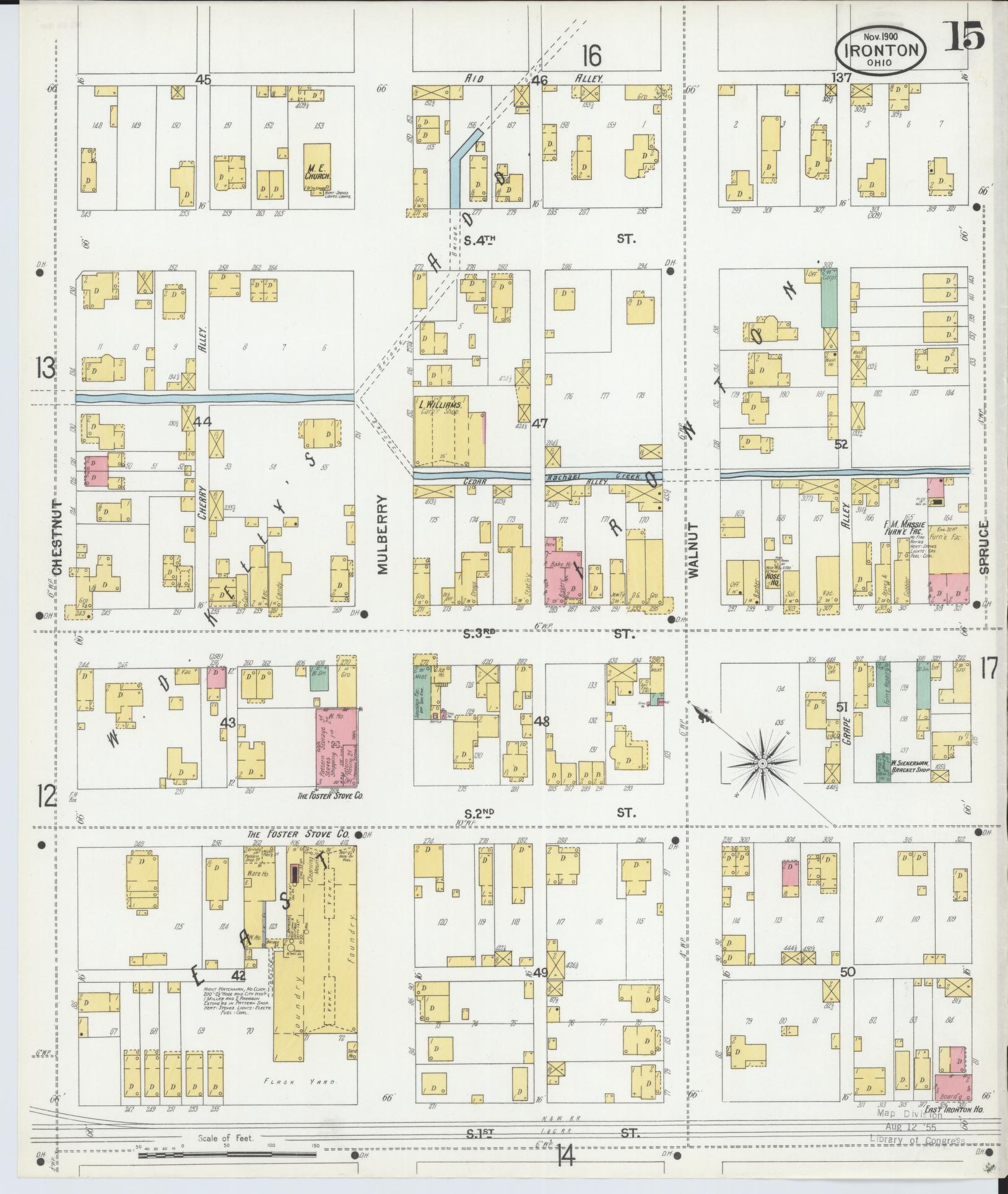 Sanborn Fire Insurance Map from Ironton, Lawrence County, Ohio (1900), Sheet #0015 - Historic Sanborn Fire Insurance Map Print, vintage old map wall art, antique decor, genealogy gift, Ohio Ohio map
