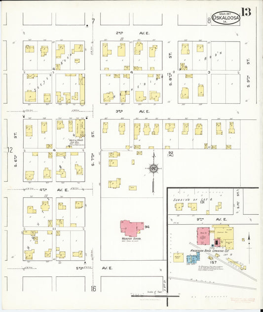 Sanborn Fire Insurance Map from Oskaloosa, Mahaska County, Iowa (1917), Sheet #0013 - Historic Sanborn Fire Insurance Map Print, vintage old map wall art