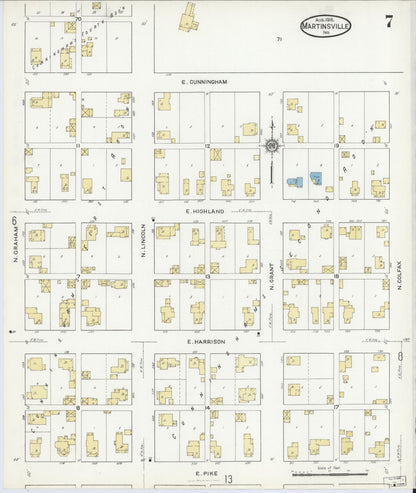 Sanborn Fire Insurance Map from Martinsville, Morgan County, Indiana (1916), Sheet #0007 - Historic Sanborn Fire Insurance Map Print, vintage old map wall art, antique decor, genealogy gift, Indiana Indiana map