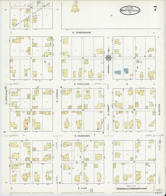 Sanborn Fire Insurance Map from Martinsville, Morgan County, Indiana (1916), Sheet #0007 - Historic Sanborn Fire Insurance Map Print, vintage old map wall art, antique decor, genealogy gift, Indiana Indiana map