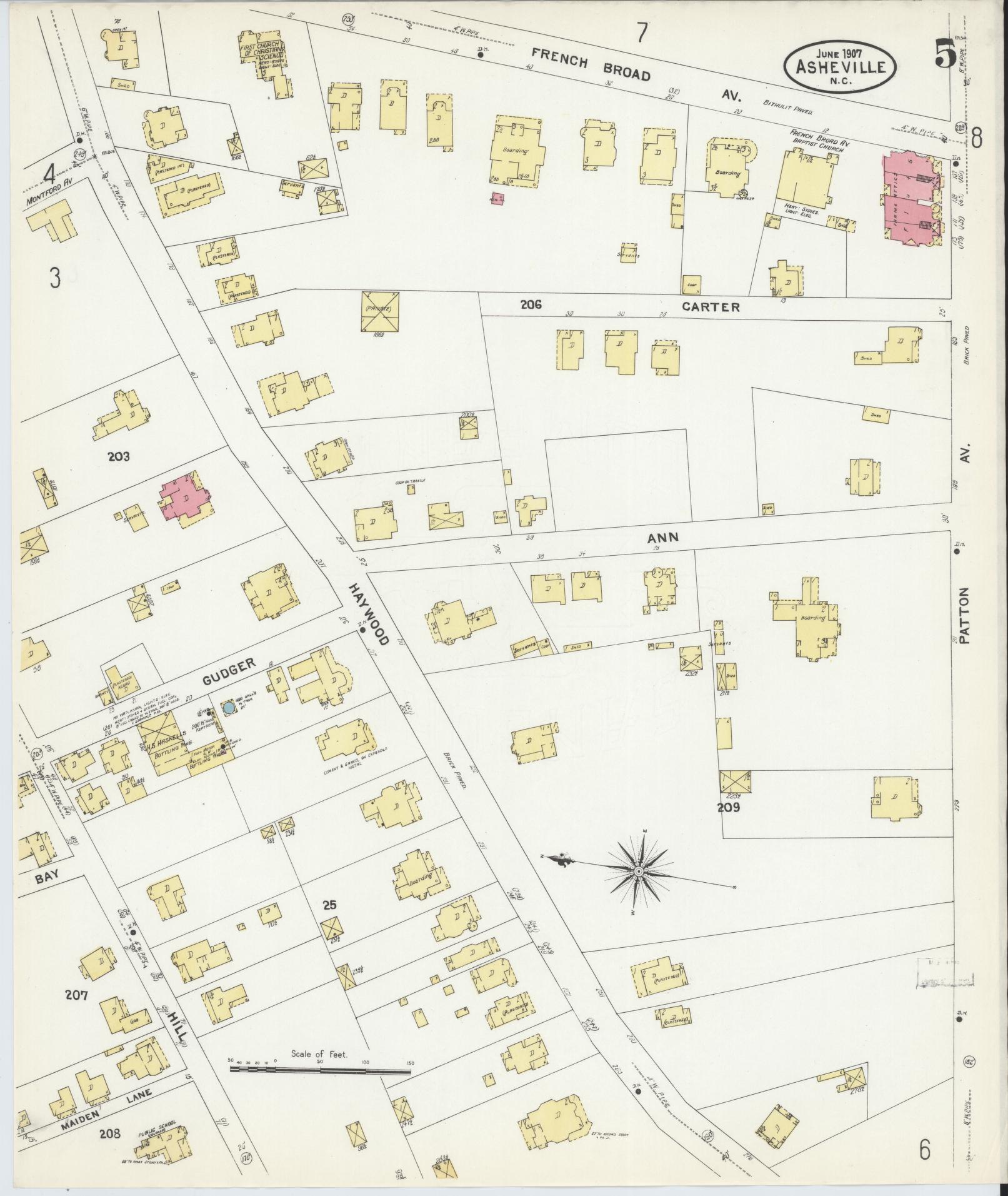 Sanborn Fire Insurance Map from Asheville, Buncombe County, North Carolina (1907), Sheet #0005 - Complete Map Set gallery image, historic Sanborn map, vintage wall art, North Carolina North Carolina
