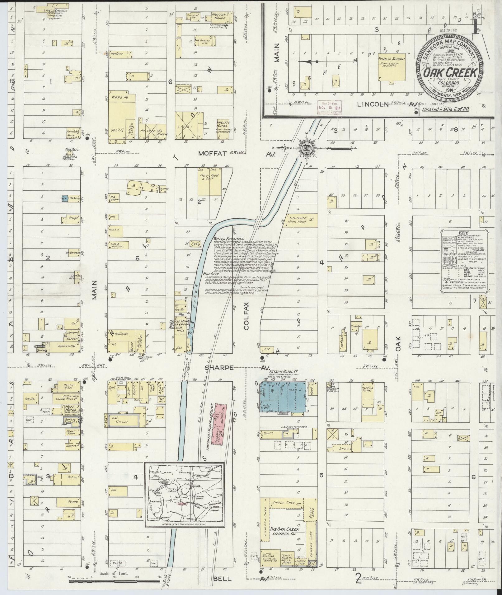 Sanborn Fire Insurance Map from Oak Creek, Routt County, Colorado (1914), Sheet #0001 - Complete Map Set gallery image, historic Sanborn map, vintage wall art, Colorado Colorado