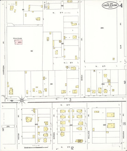 Sanborn Fire Insurance Map from Coeur D'alene, Kootenai County, Idaho (1908), Sheet #0004 - Complete Map Set gallery image, historic Sanborn map, vintage wall art, Idaho Idaho