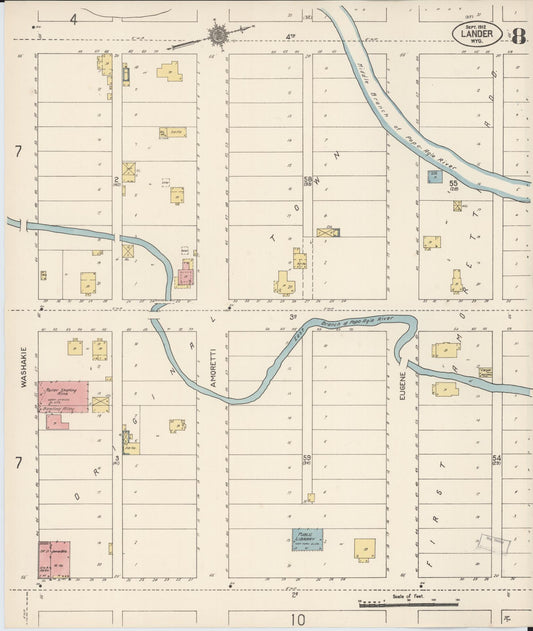 Sanborn Fire Insurance Map from Lander, Fremont County, Wyoming (1912), Sheet #0008 - Historic Sanborn Fire Insurance Map Print, vintage old map wall art, antique decor, genealogy gift, Wyoming Wyoming map