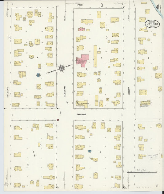 Sanborn Fire Insurance Map from Otsego, Allegan County, Michigan (1911), Sheet #0004 - Historic Sanborn Fire Insurance Map Print, vintage old map wall art, antique decor, genealogy gift, Michigan Michigan map