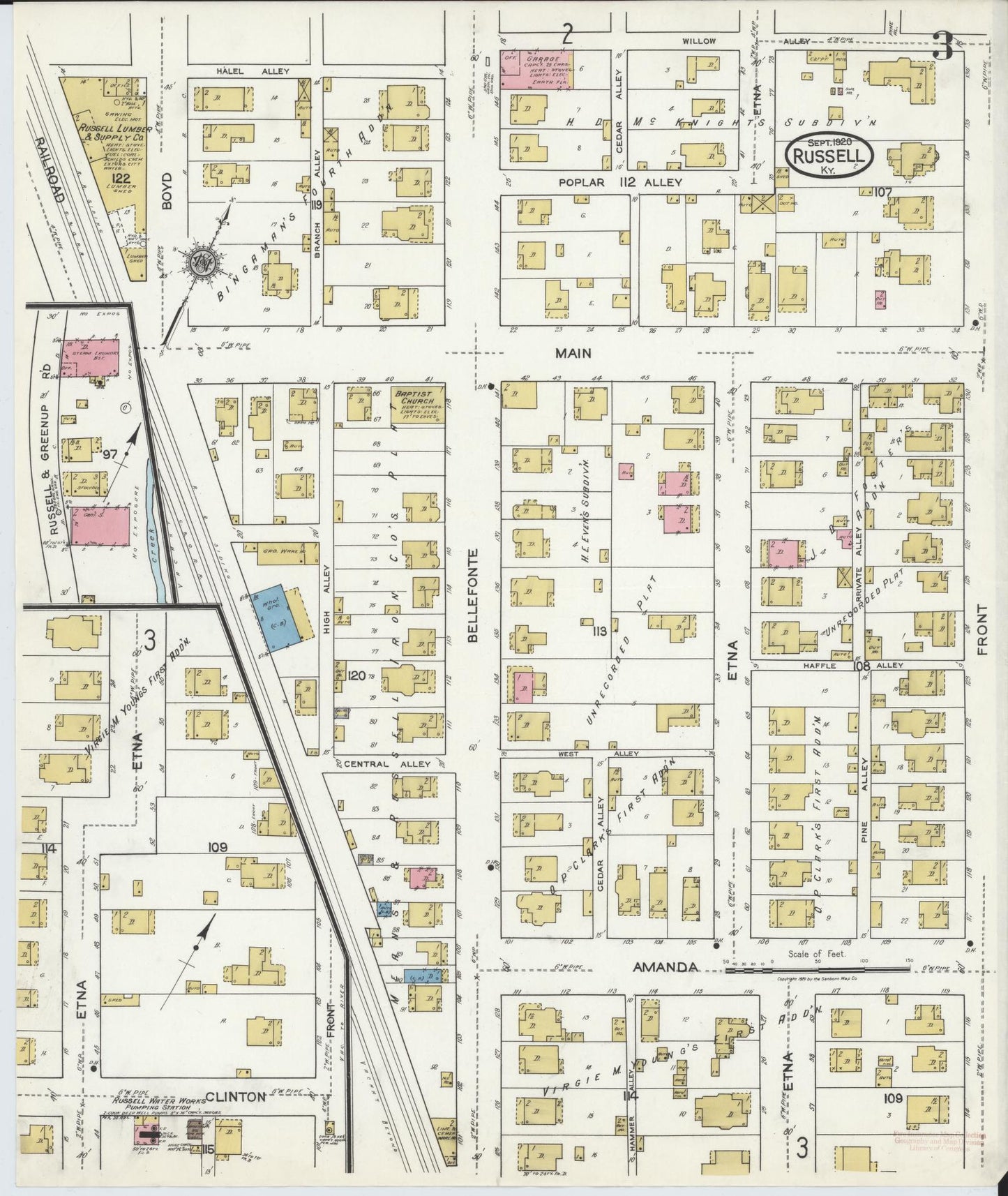 Sanborn Fire Insurance Map from Russell, Greenup County, Kentucky (1920), Sheet #0003 - Complete Map Set gallery image, historic Sanborn map, vintage wall art, Kentucky Kentucky