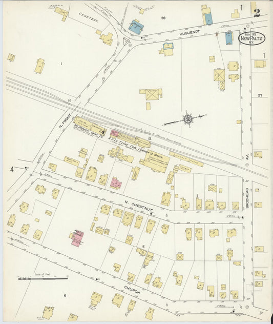 Sanborn Fire Insurance Map from New Paltz, Ulster County, New York (1913), Sheet #0002 - Historic Sanborn Fire Insurance Map Print, vintage old map wall art, antique decor, genealogy gift, New York New York map