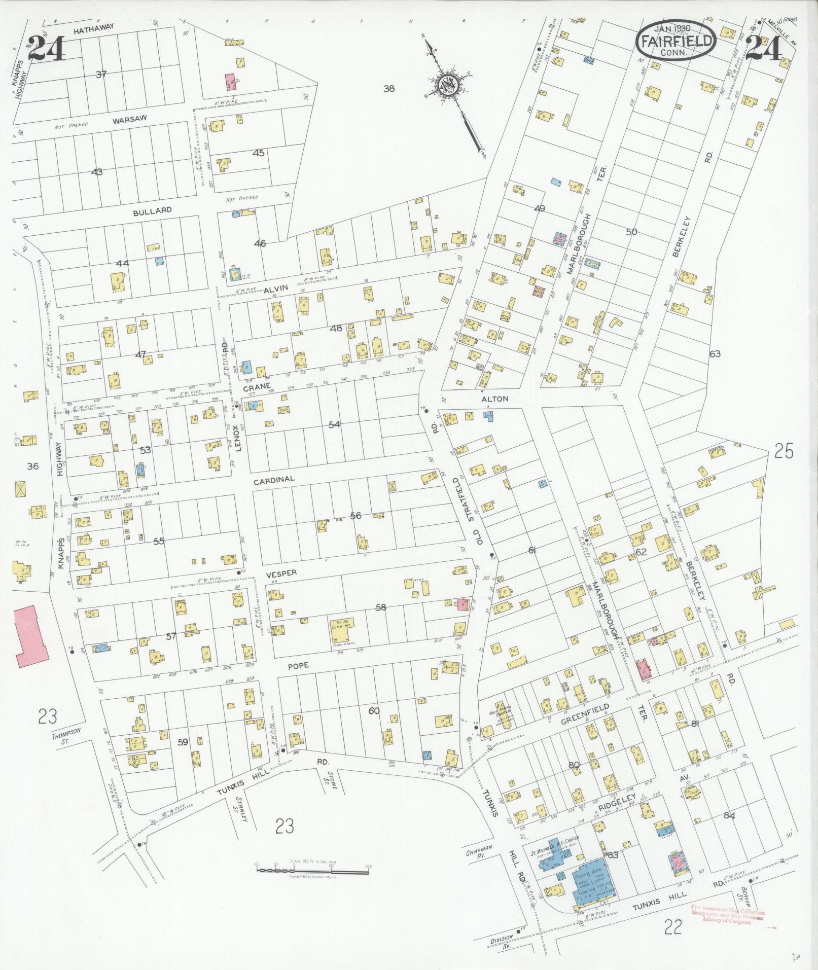 Sanborn Fire Insurance Map from Fairfield, Fairfield County, Connecticut (1930), Sheet #0024 - Complete Map Set gallery image, historic Sanborn map, vintage wall art, Connecticut Connecticut
