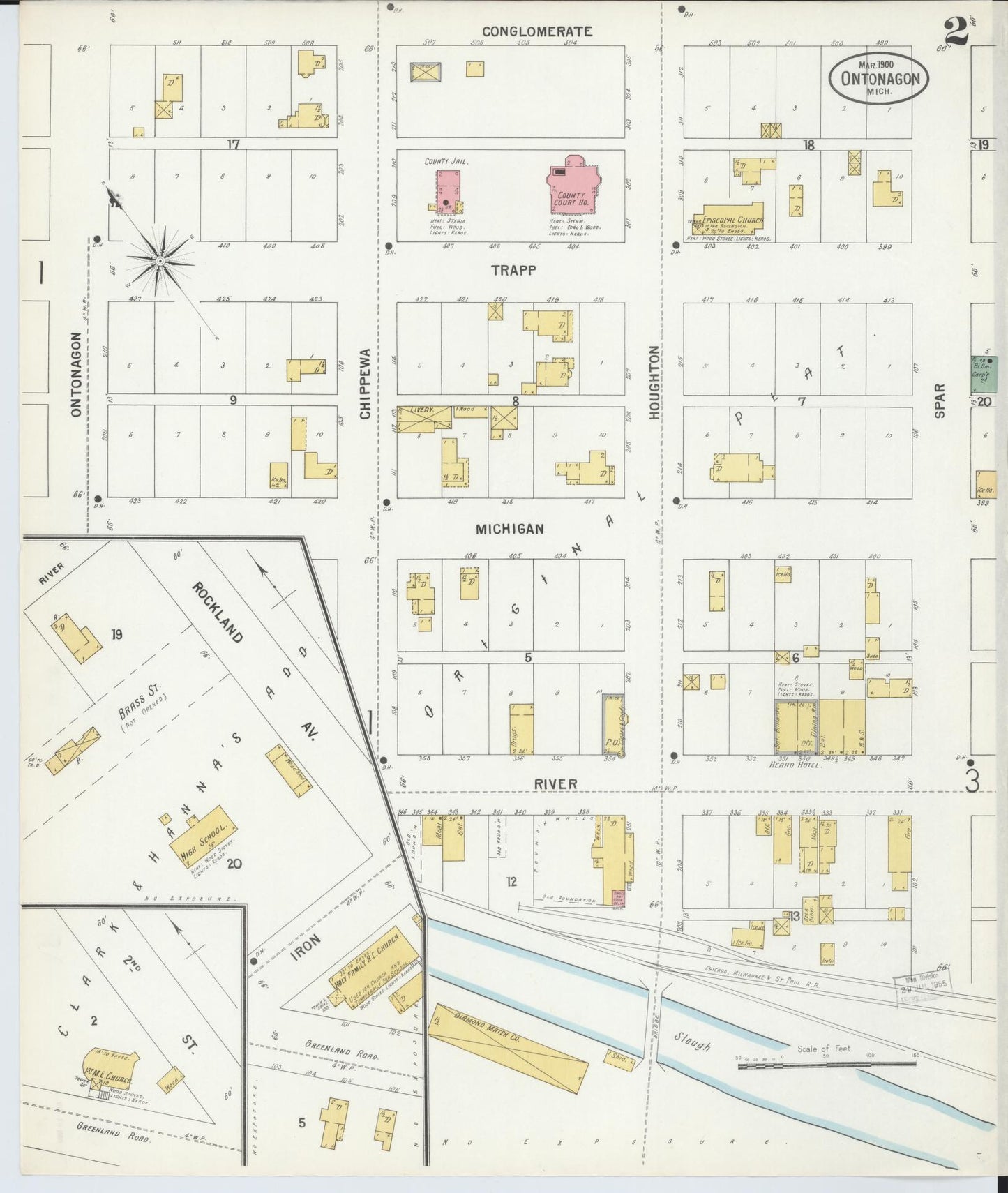 Sanborn Fire Insurance Map from Ontonagon, Ontonagon County, Michigan (1900), Sheet #0002 - Complete Map Set gallery image, historic Sanborn map, vintage wall art, Michigan Michigan